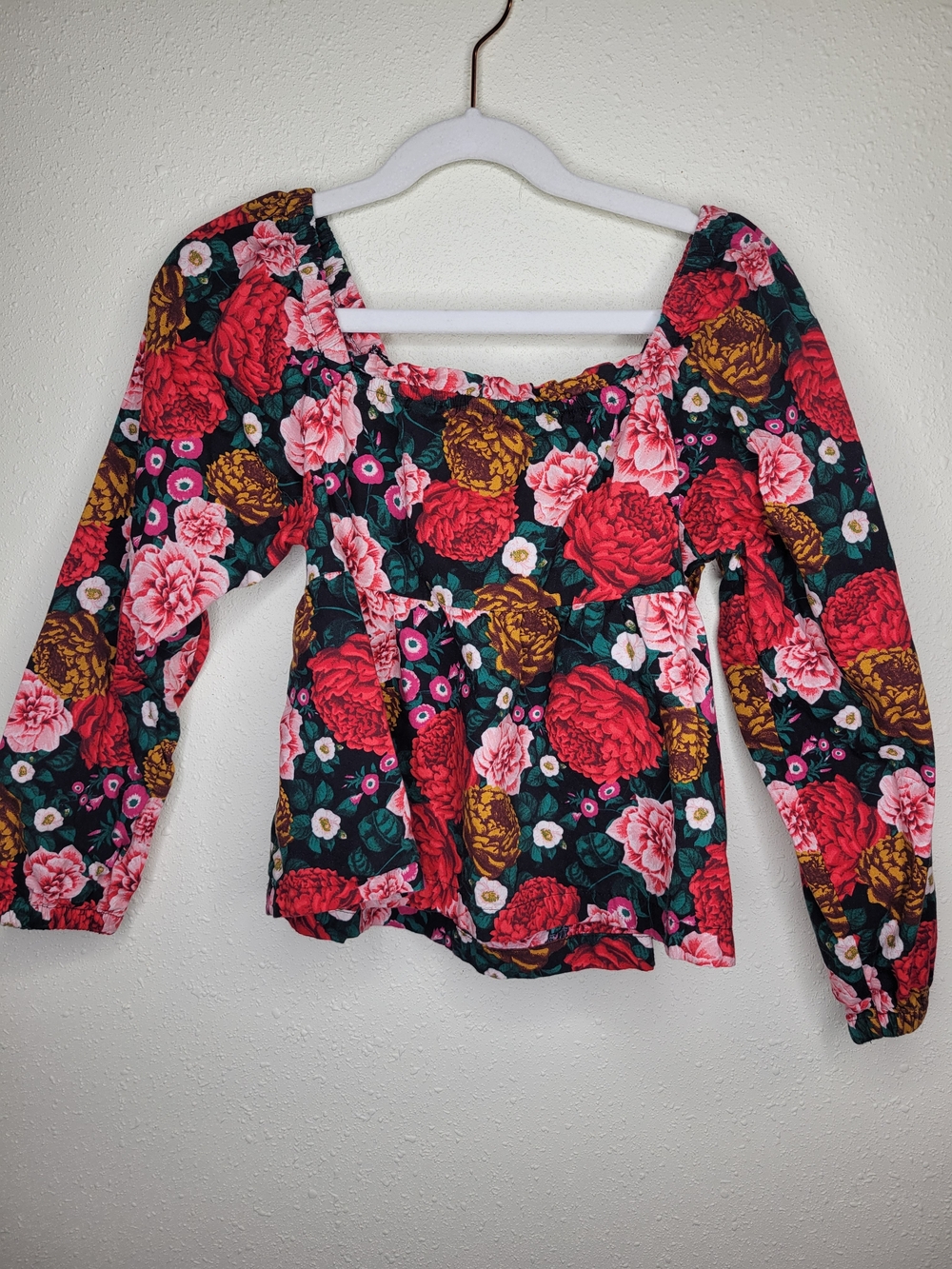 Old Navy Floral Square-Neck Blouse - Pink, Red & Green